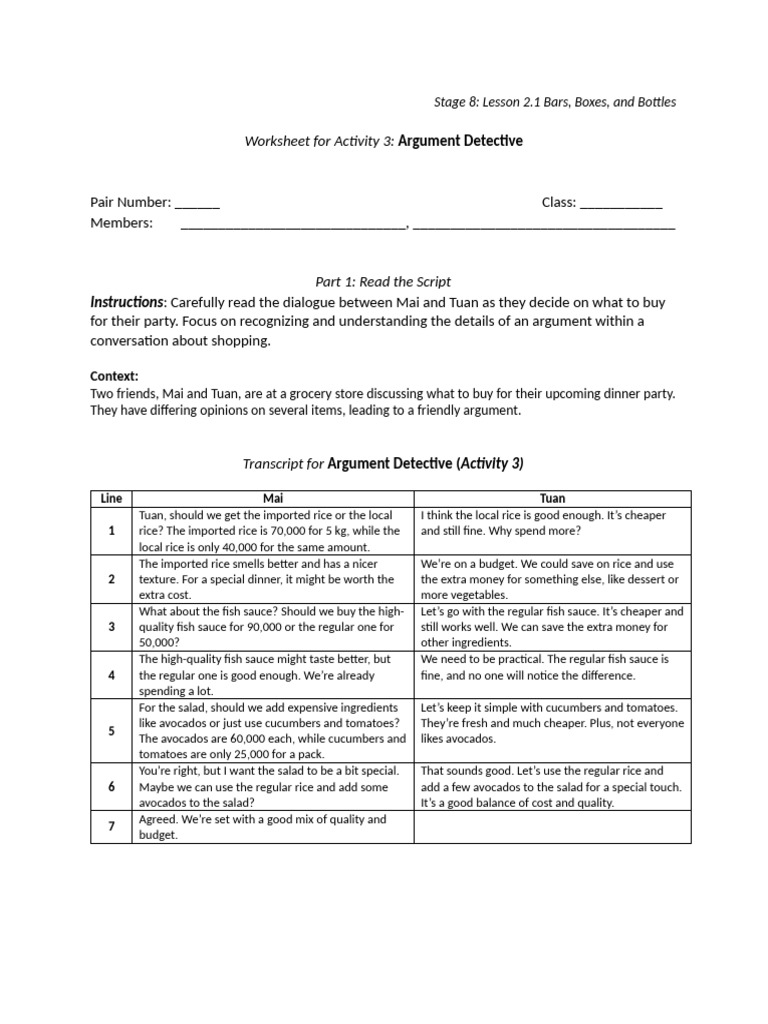 Worksheet 3 - Argument - Detective-2 | PDF | Salad | Cuisine