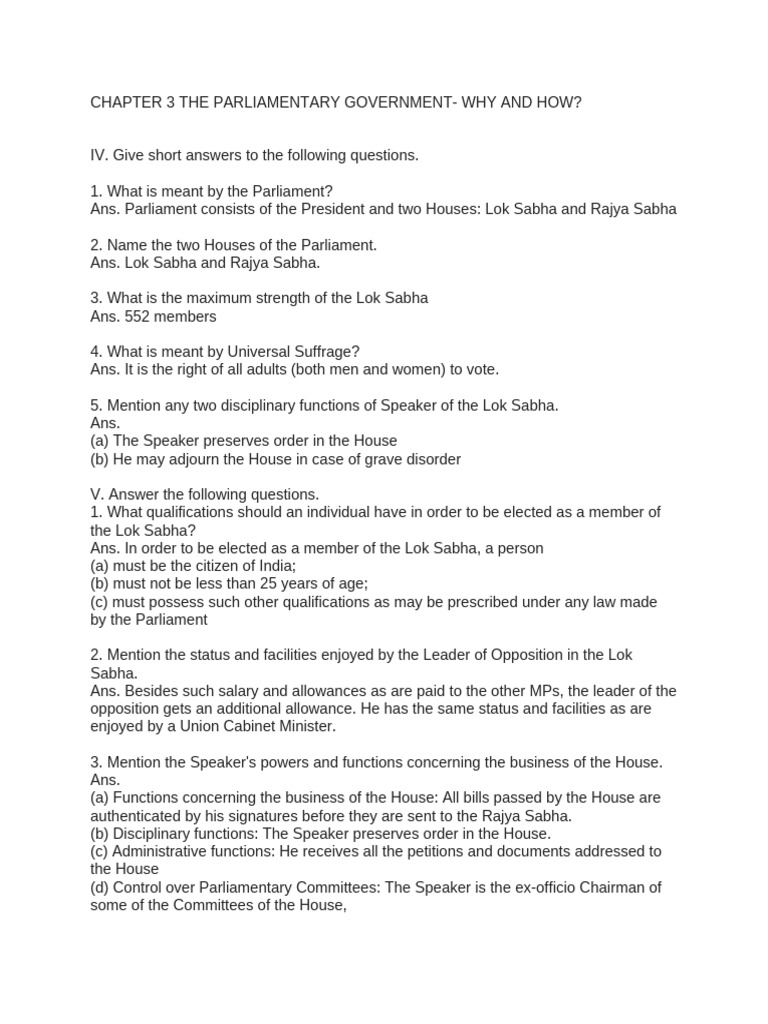 Chapter 3 the parliamentary government why and how pdf government