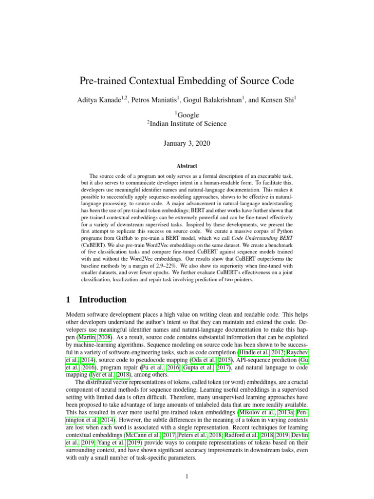 CuBERT: Contextual Code Embeddings | PDF | Machine Learning ...
