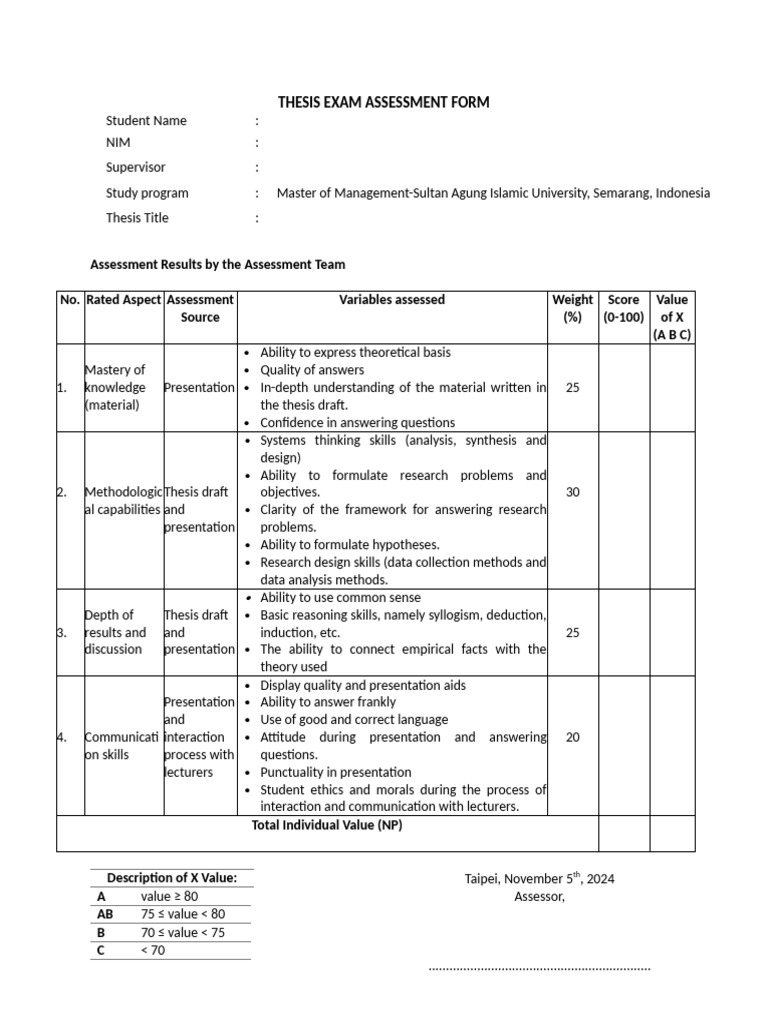 Thesis Exam Assessment Form Template | PDF | Reason | Inductive Reasoning