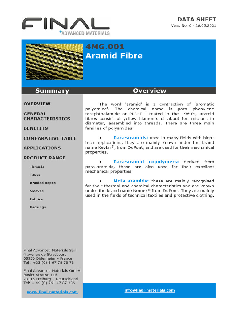 4MG.001 FINAL Advanced Materials - Aramid Fibre | PDF | Building ...