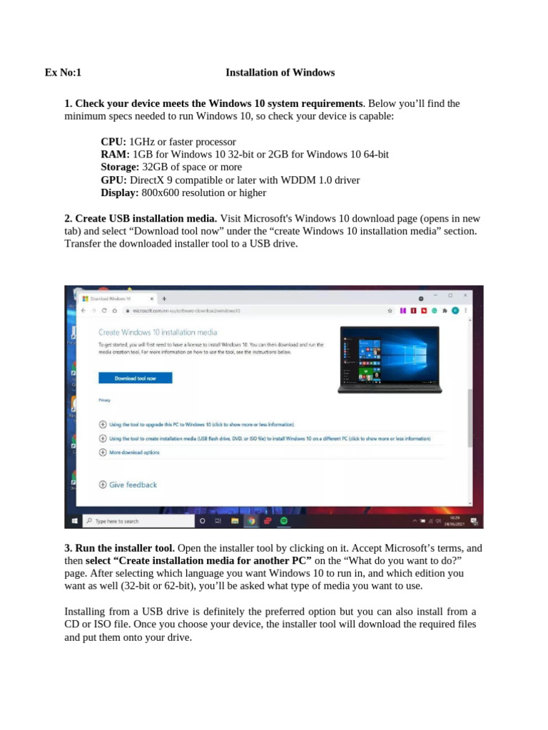 Windows 10 Installation & UNIX Commands Guide | PDF | Windows 10 ...