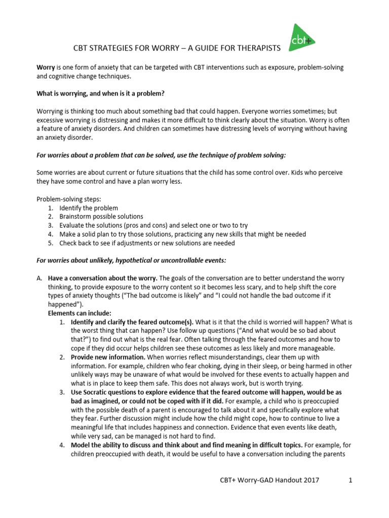 CBT Strategies for Managing Worry | PDF | Cognitive Behavioral Therapy ...
