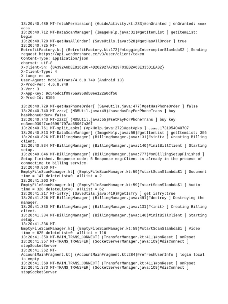 MobileTrans API Request Log | PDF | Wireless Networking | Networking