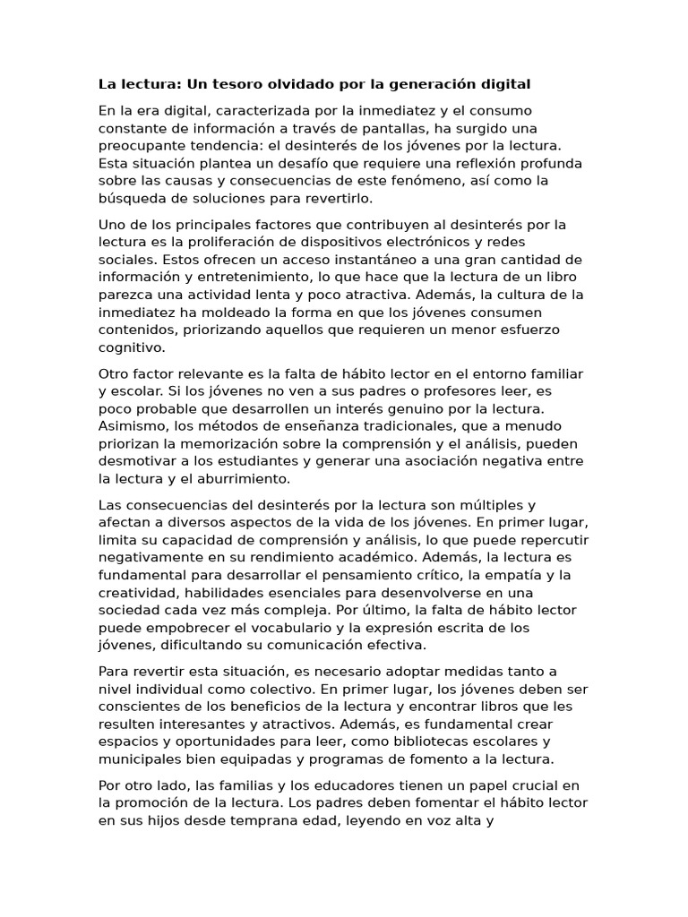 Jóvenes y el Desinterés por la Lectura | PDF | Enseñando | Pensamiento