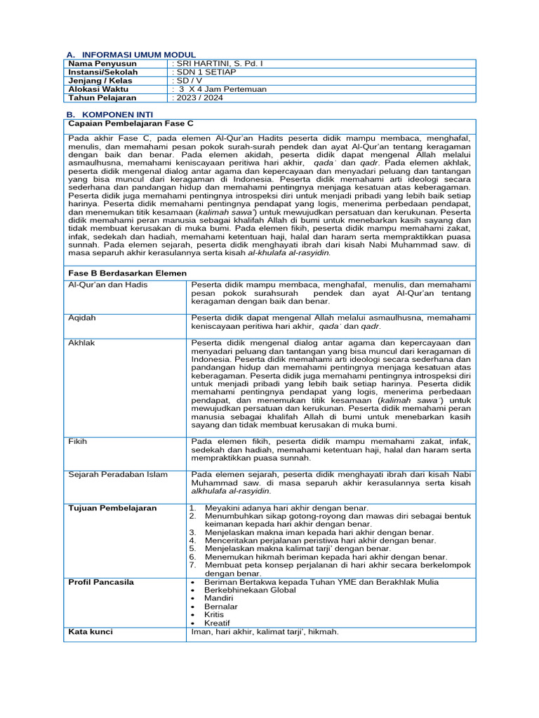 Modul Ajar PAI Kelas 5 - BAB 7 | PDF