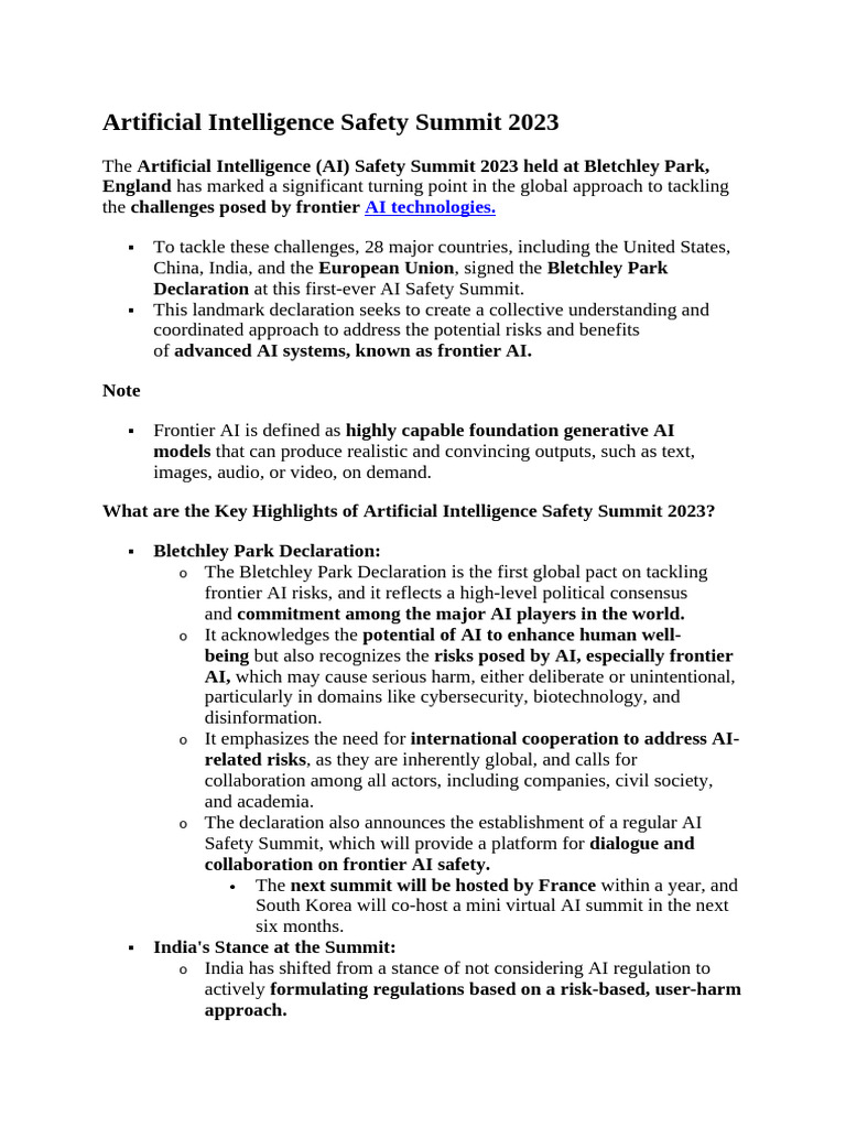 Artificial Intelligence Safety Summit 2023 | PDF | Artificial ...