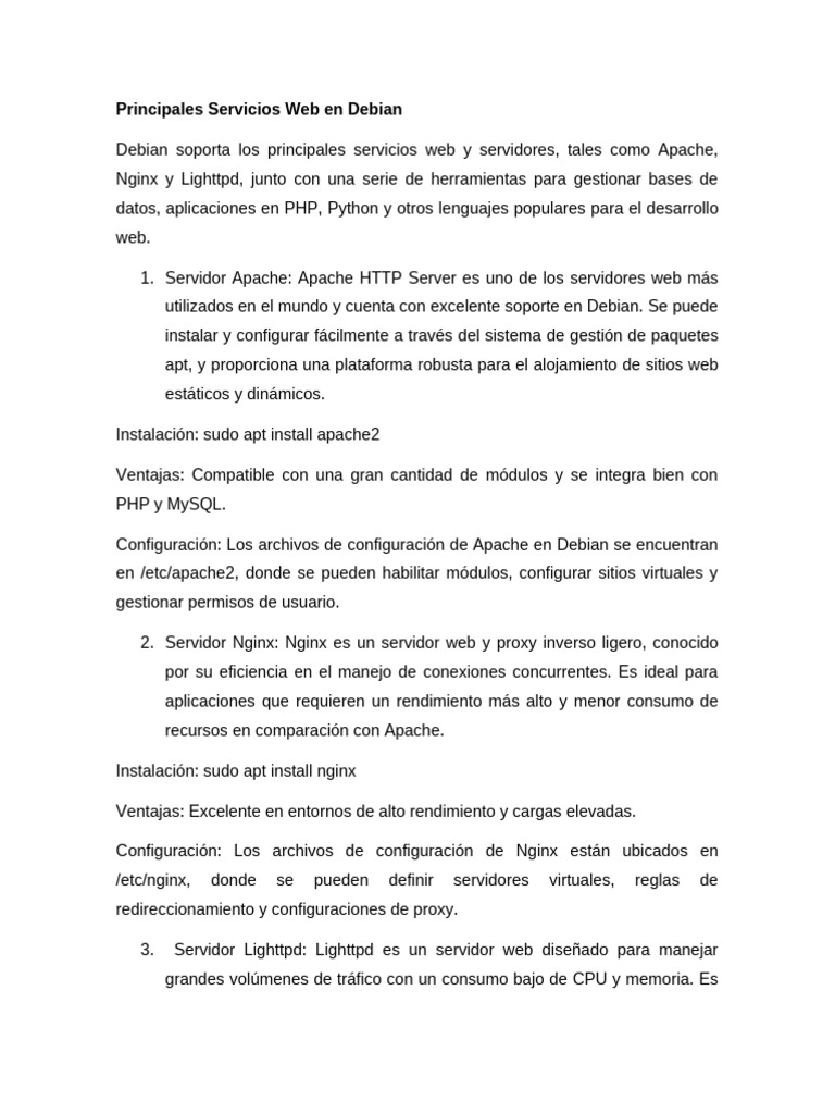 Servicios Web Esenciales en Debian | PDF | Servidor HTTP Apache | Mi sql