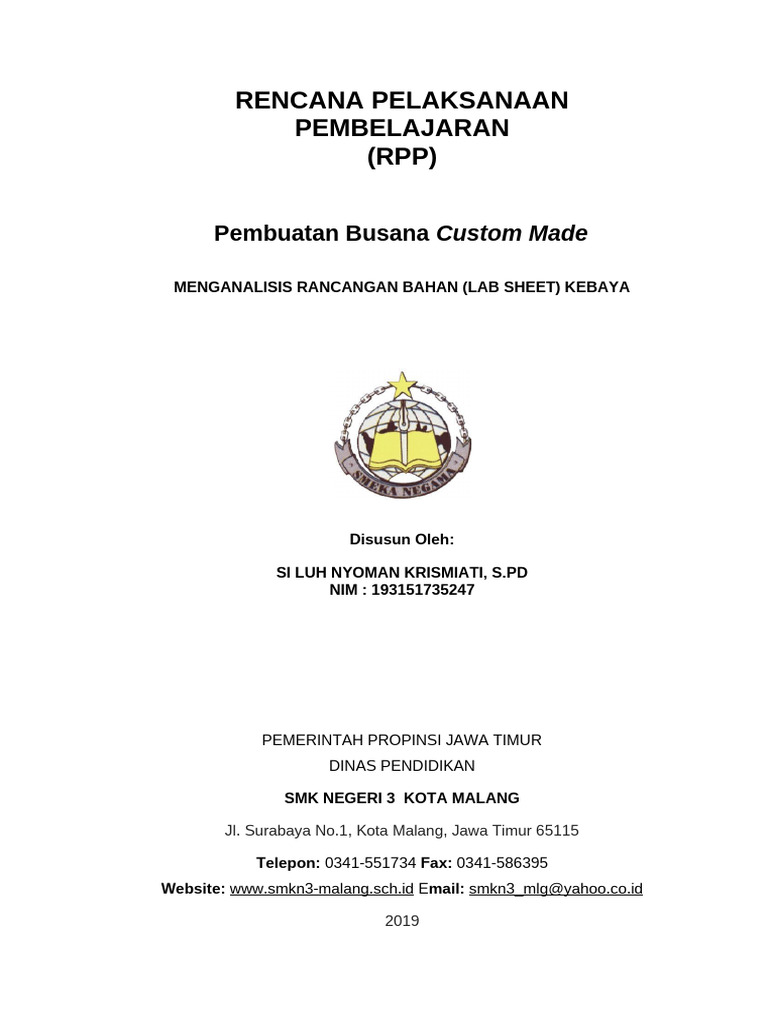 RPP Analisis Kebaya Custom Made | PDF