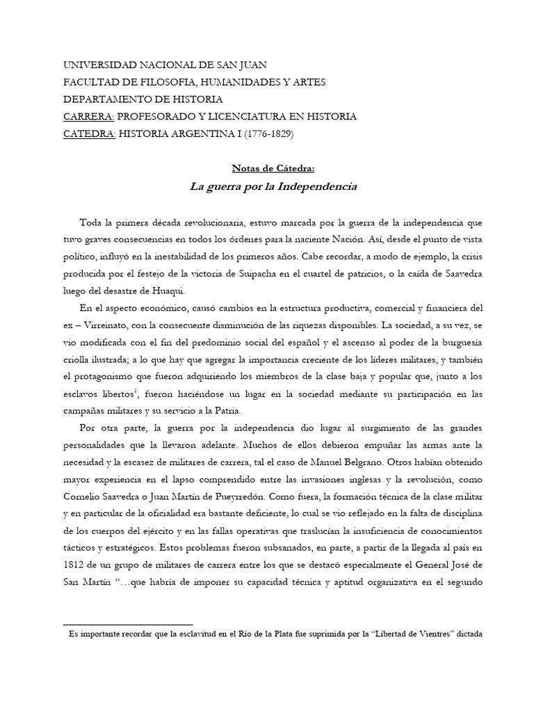 Impacto de la Guerra de Independencia Argentina | PDF | Viajes y ...