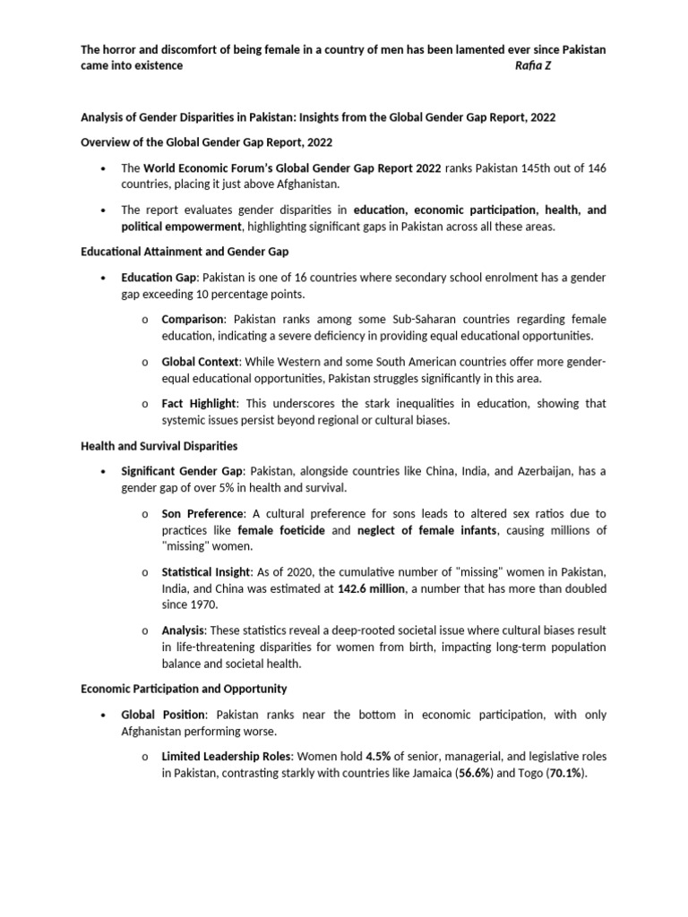 Gender Disparities in Pakistan | PDF | Gender Pay Gap | Gender Studies
