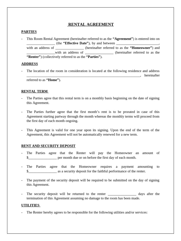 Room Rental Agreement Template | PDF | Renting | Arbitration