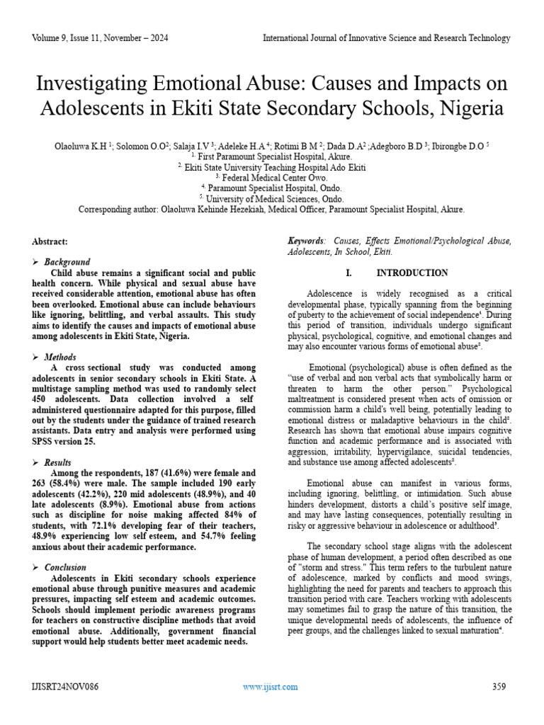 Emotional Abuse in Nigerian Adolescents | PDF | Adolescence | Sampling ...