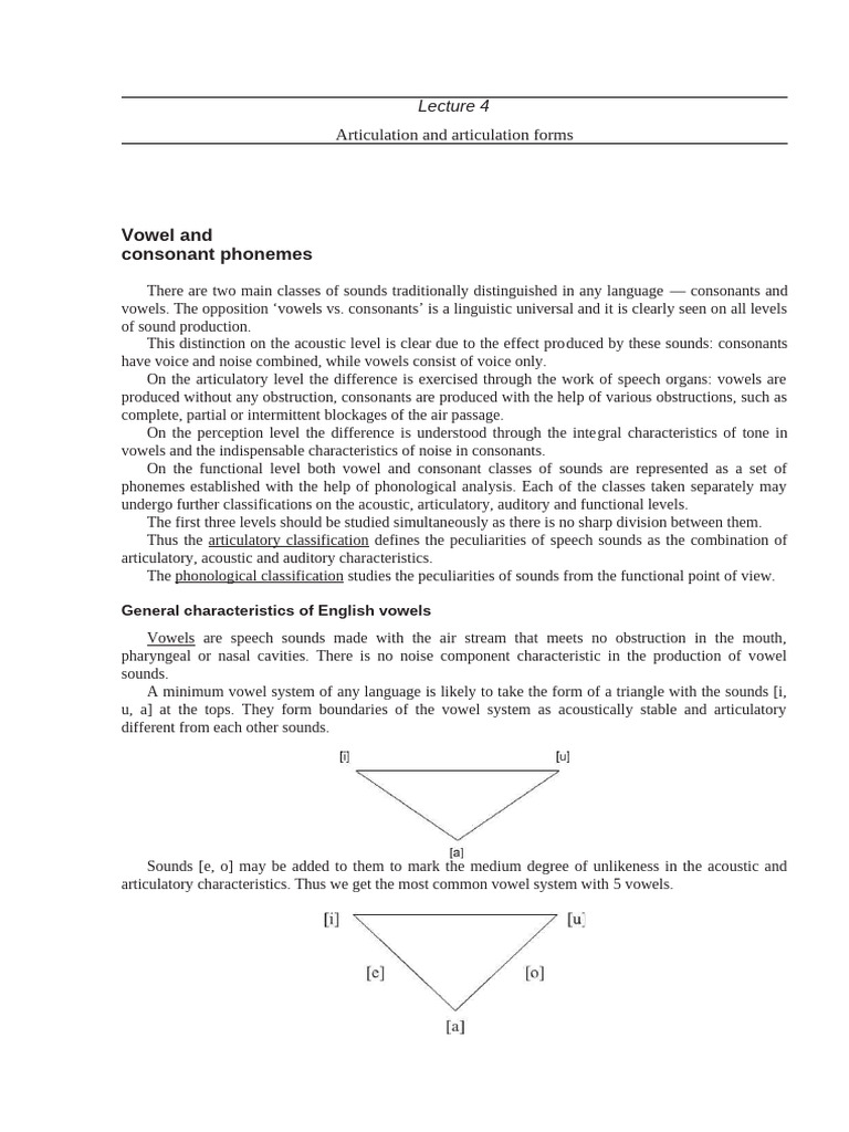 Lecture 4 Articulation And Articulation Forms Pdf Vowel Stress
