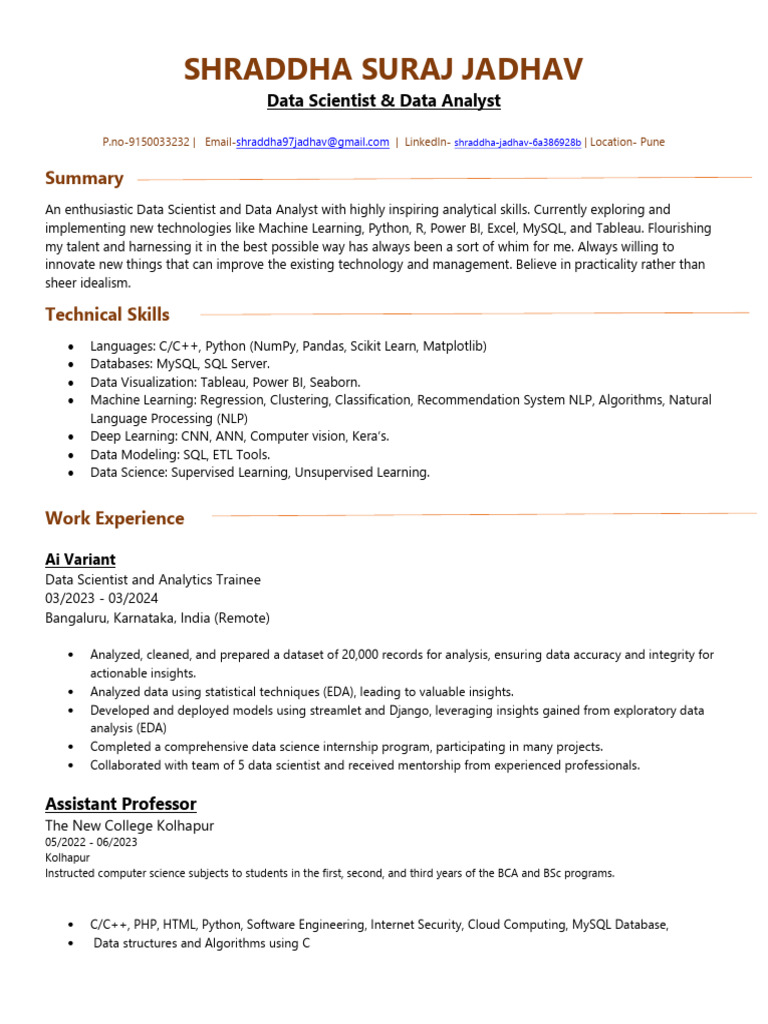 Data Scientist & Analyst Resume Summary | PDF | Machine Learning | Data ...