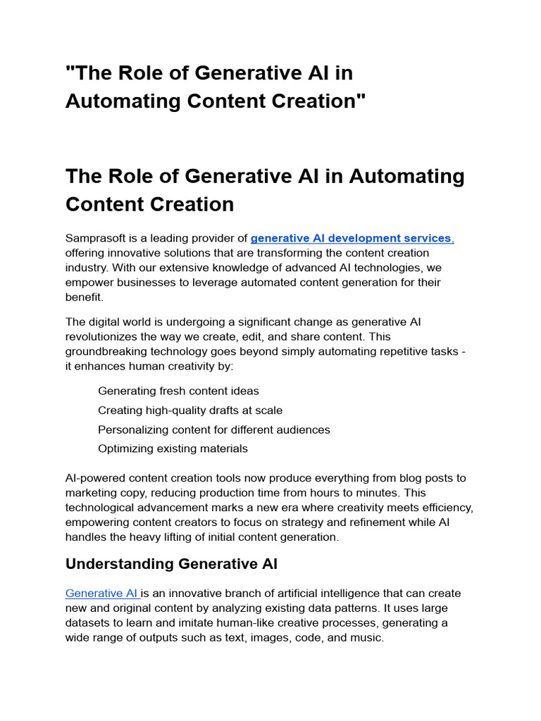 The Role of Generative AI in Automating Content Creation | PDF ...