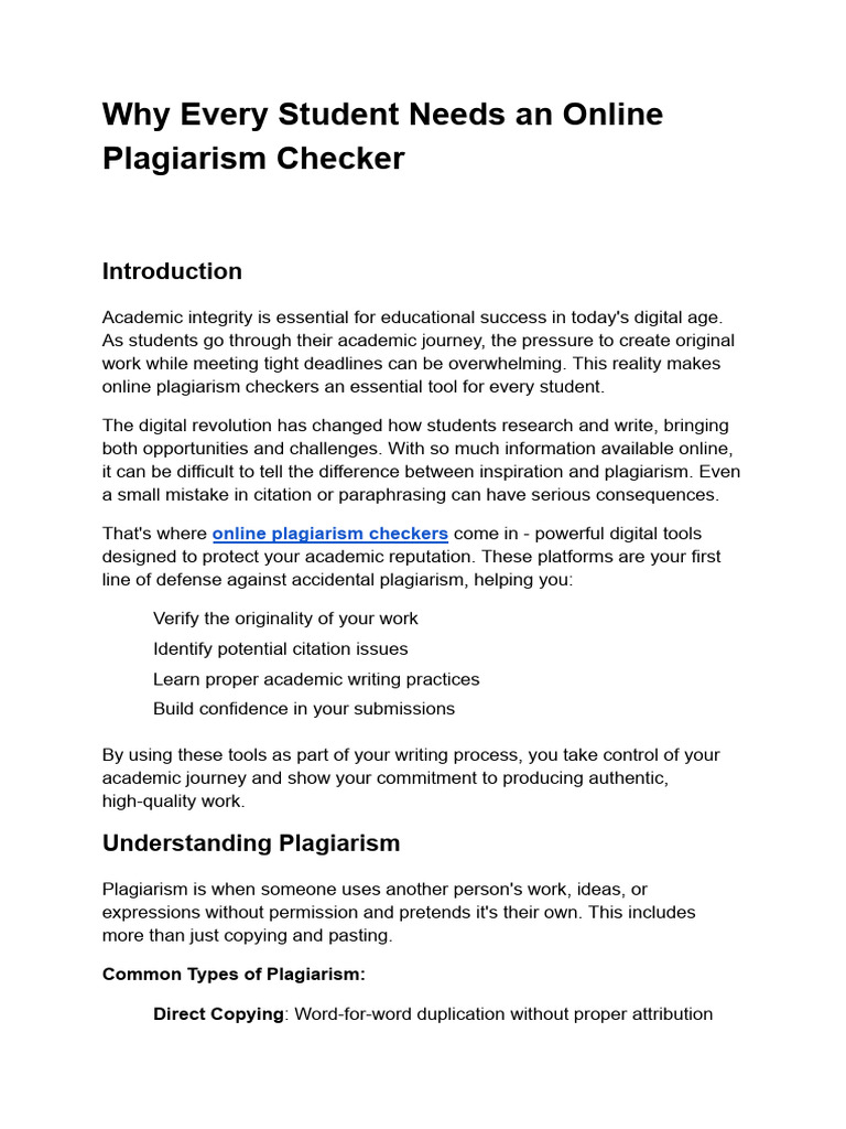 Why Every Student Needs An Online Plagiarism Checker | PDF | Plagiarism ...