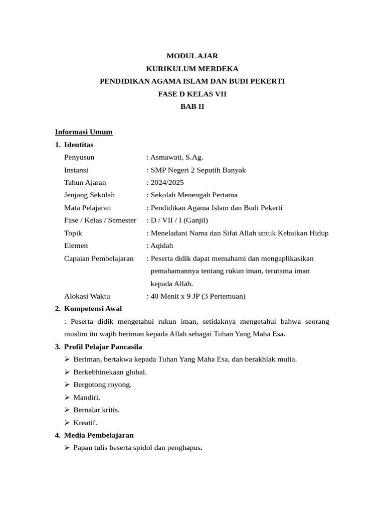 PAI Kelas 7 - Modul (KM) - Bab 02 | PDF