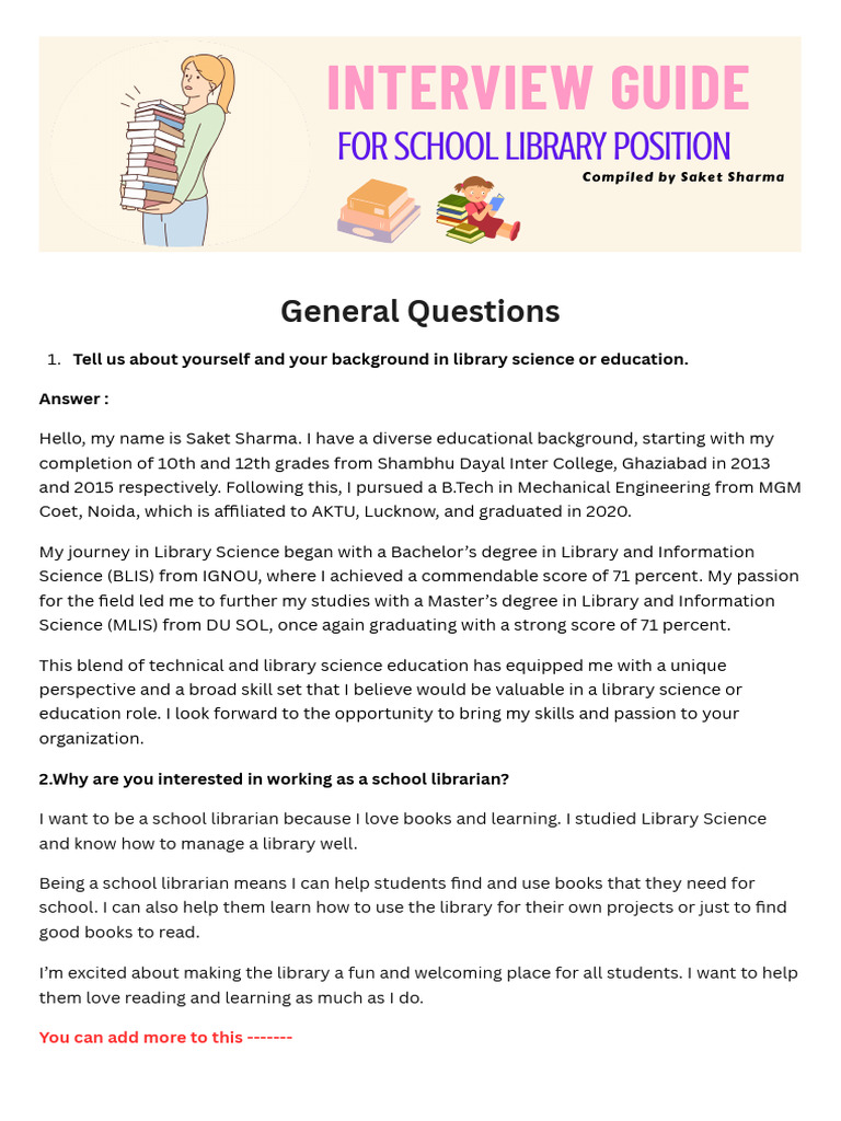 Interview Guide For School Librarian Position | PDF | Information ...