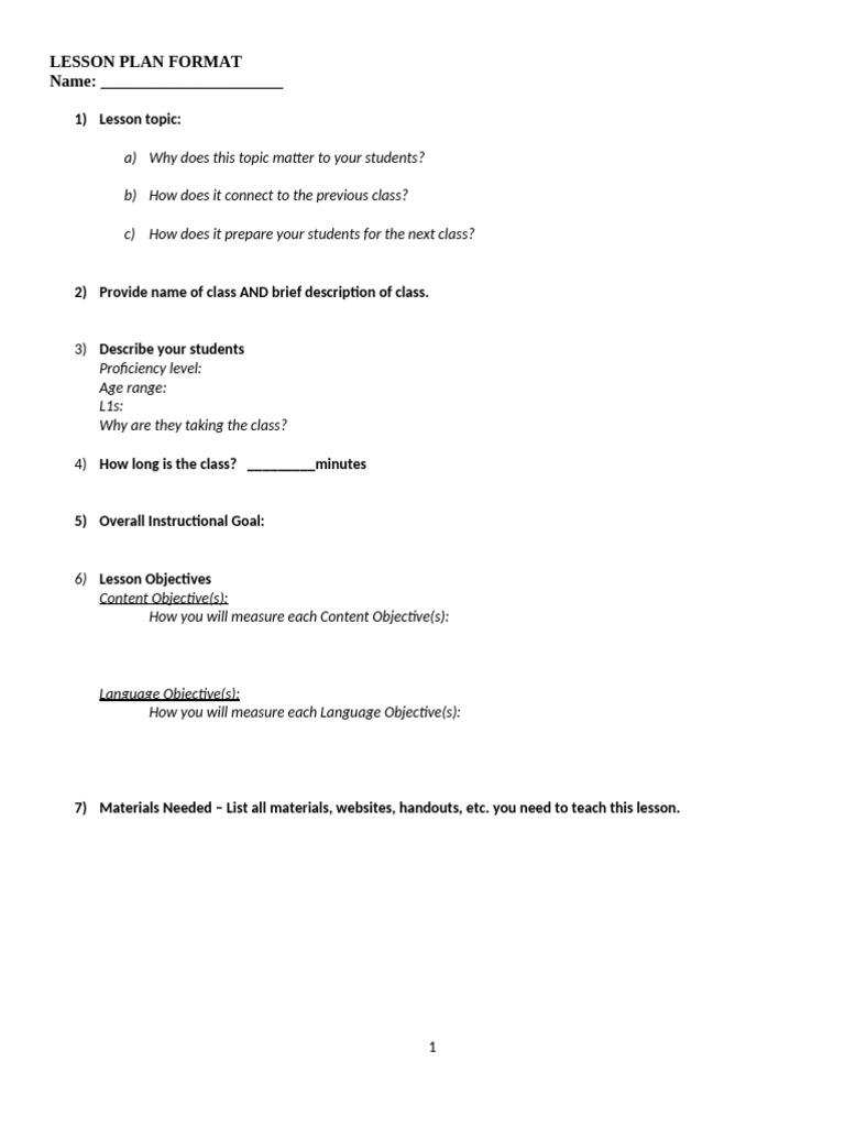 Blank Lesson Plan Template | PDF | Lesson Plan | Learning