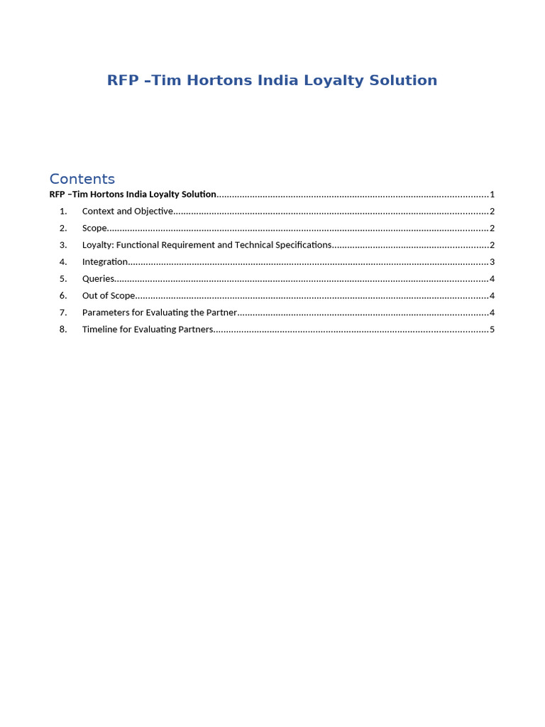 Tim Hortons Request For Proposal - Loyalty | PDF | Point Of Sale ...