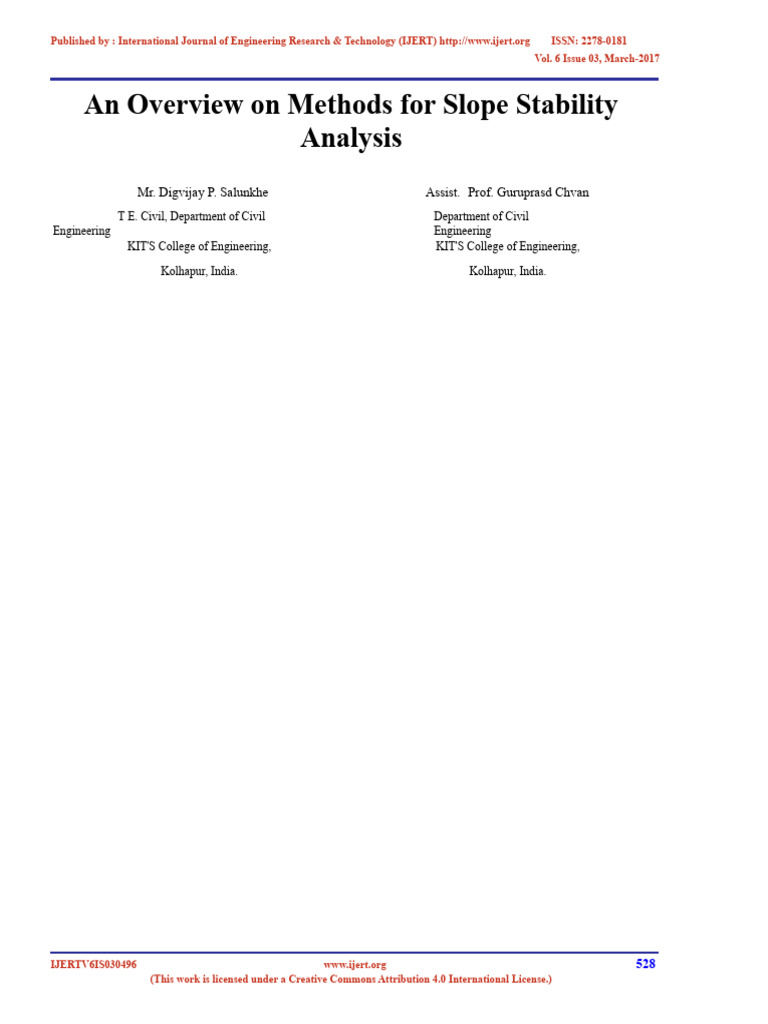 An Overview On Methods For Slope Stability Analysis: Mr. Digvijay P ...