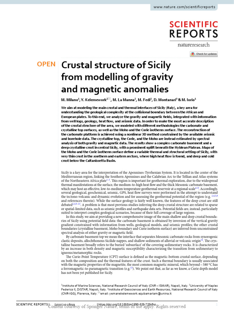 Crustal Structure of Sicily From Modelling of Grav | PDF | Igneous Rock ...
