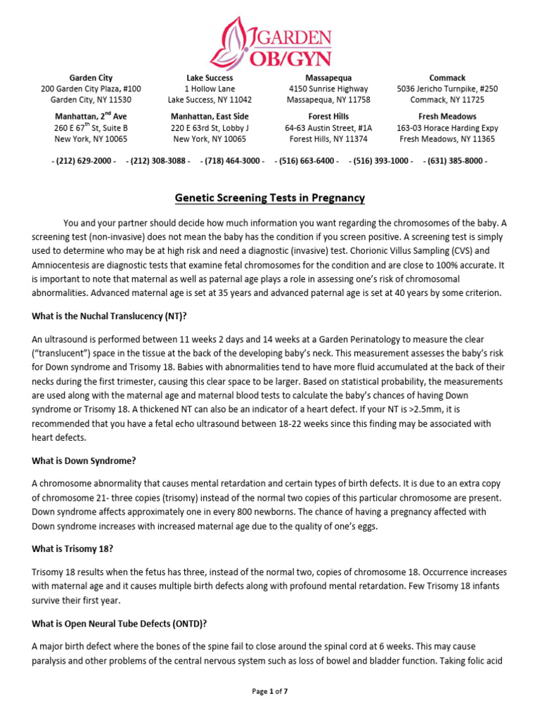 Down Syndrome Screening Overview | PDF | Down Syndrome | Genetic Disorder