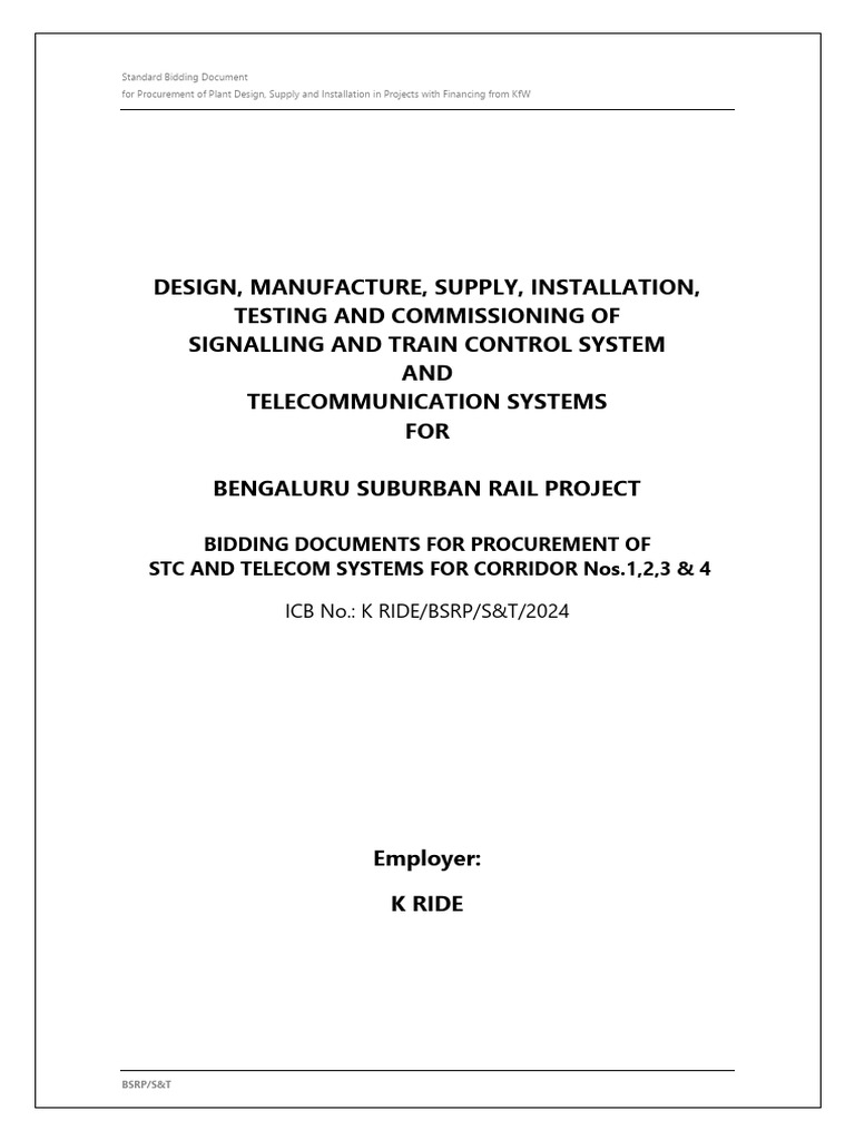 Bengaluru Suburban Rail Project STC | PDF | Train | Specification ...