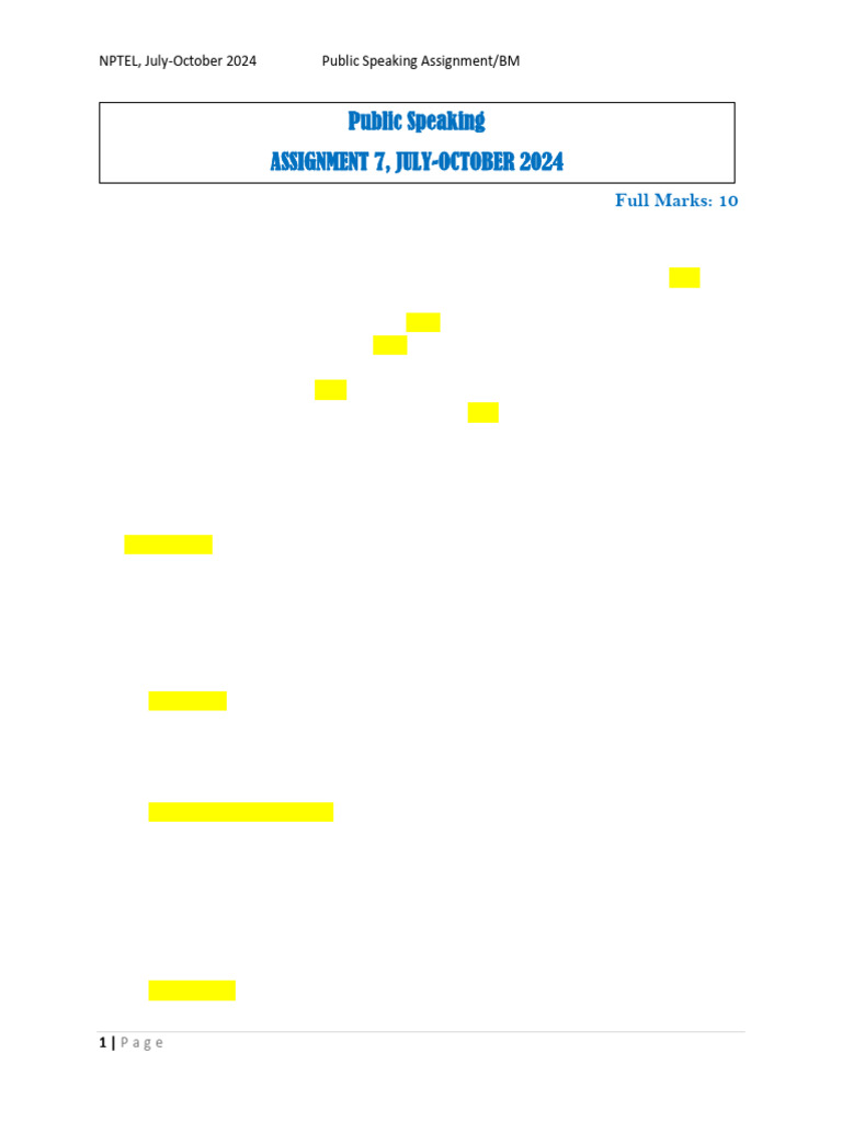 Public Speaking Assignment Questions | PDF | Language Arts & Discipline ...