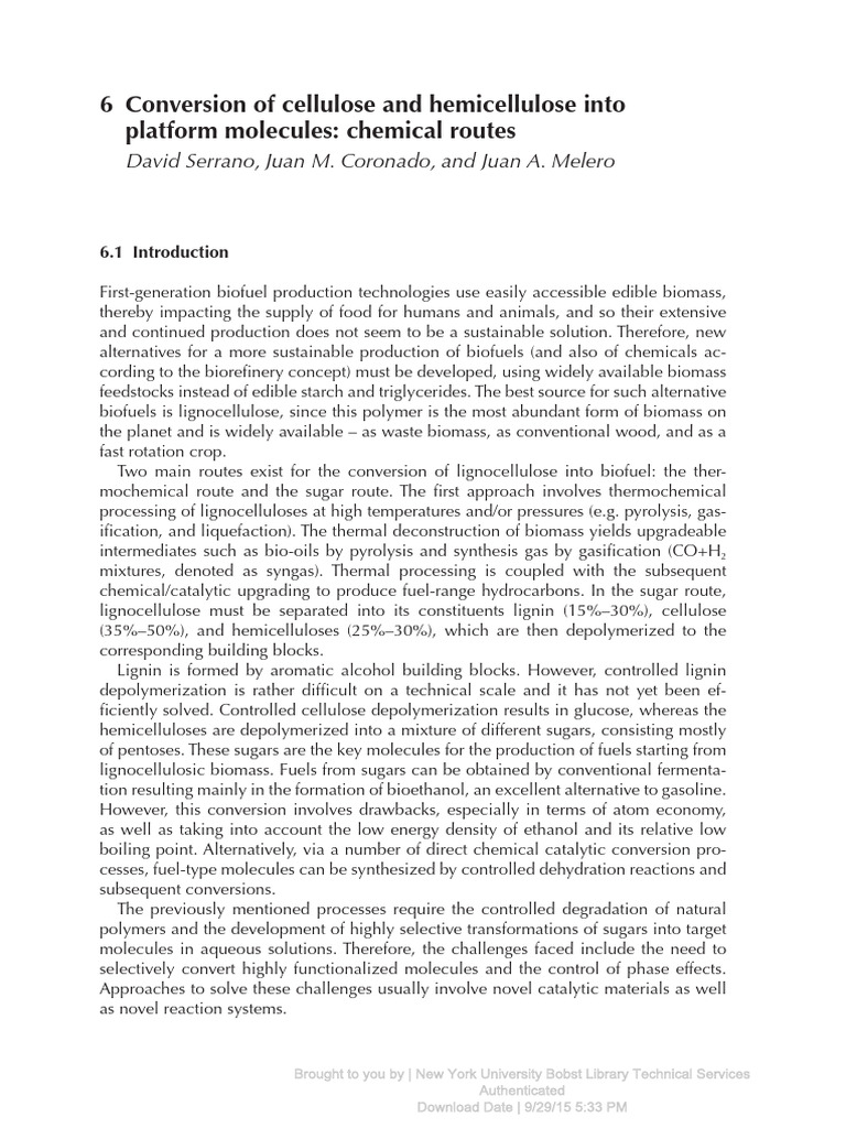 6 Conversion of Cellulose and Hemicellulose Into Platform Molecu | PDF ...
