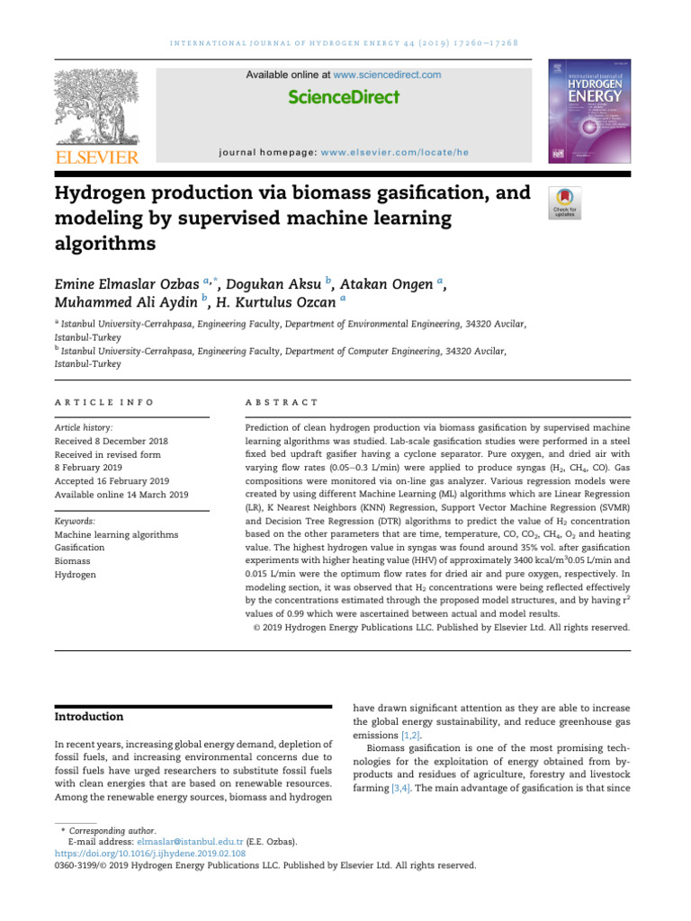 Hydrogen Production Via Biomass Gasification, and Modeling by ...