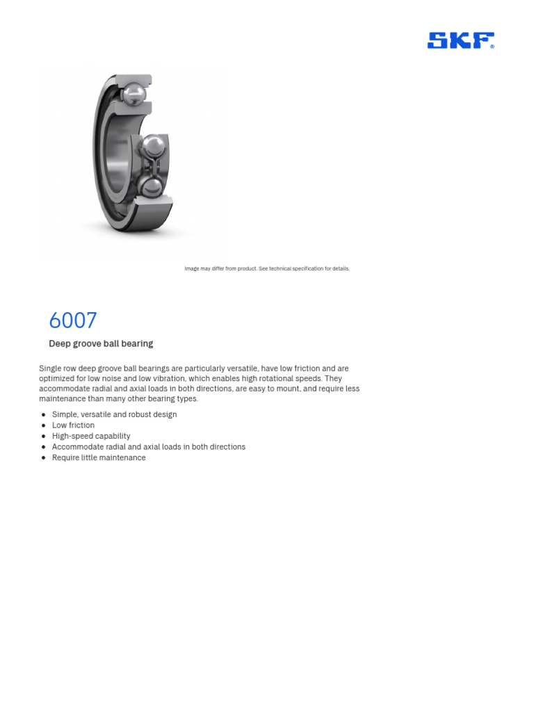6007 - Deep Groove Ball Bearings - SKF | PDF | Bearing (Mechanical ...