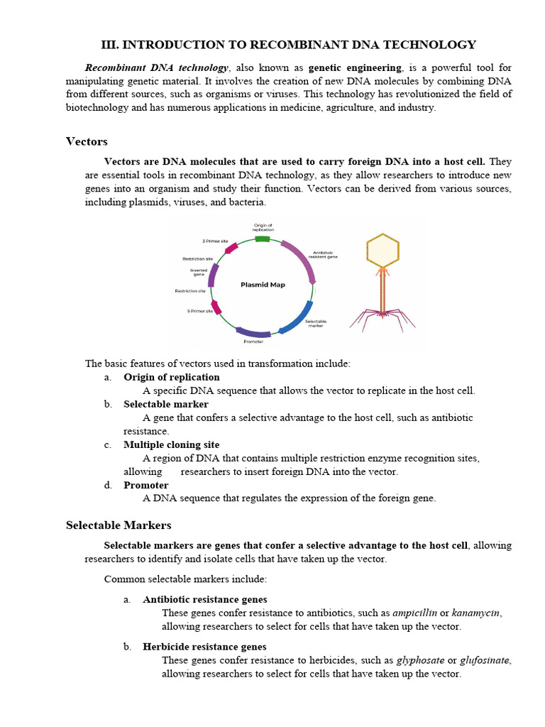 Overview of Recombinant DNA Technology | PDF | Complementary Dna ...
