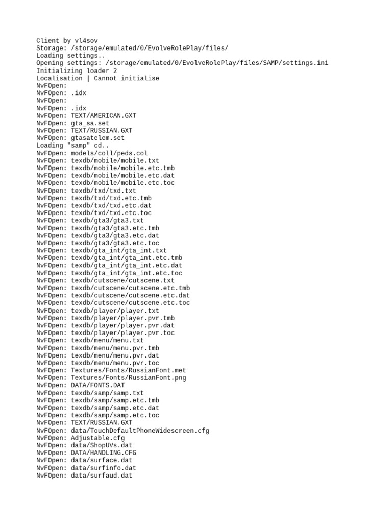 Evolve RolePlay Client Initialization Logs | PDF | Computer File | Data