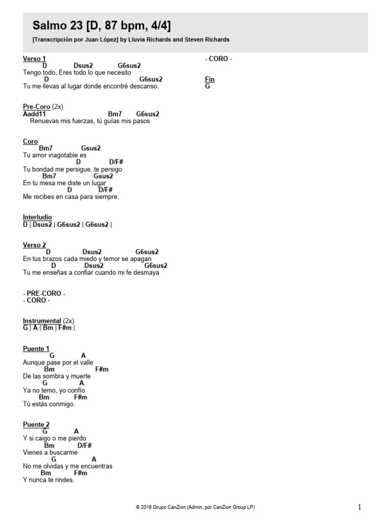Letra y acordes de Salmo 23 | PDF