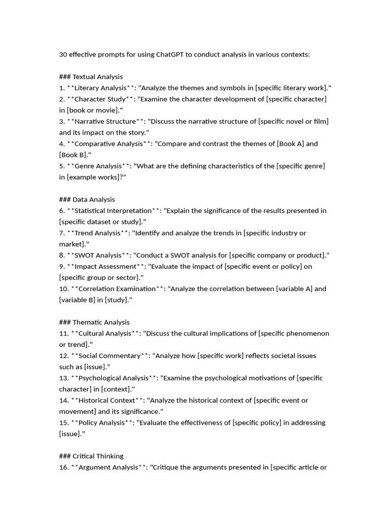 30 Effective Prompts For Using ChatGPT To Conduct Analysis in Various ...