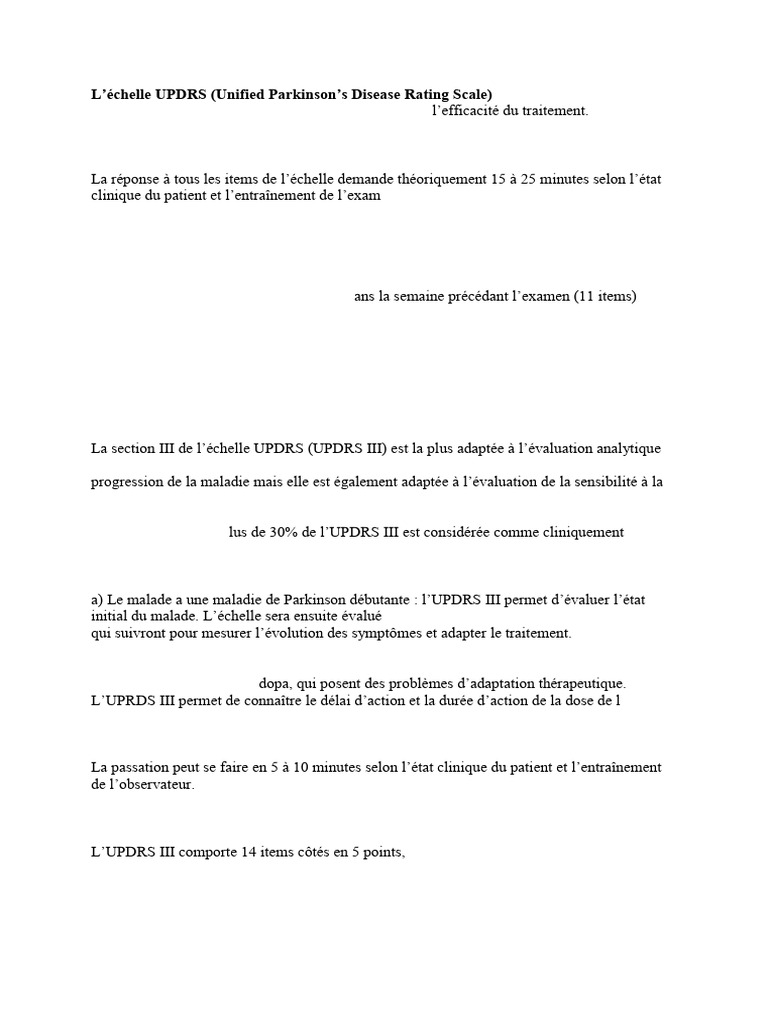 Évaluation UPDRS III dans Parkinson | PDF | Maladie de Parkinson ...