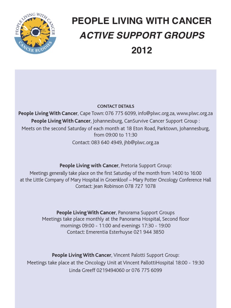 Active Cancer Support Groups in SA | PDF