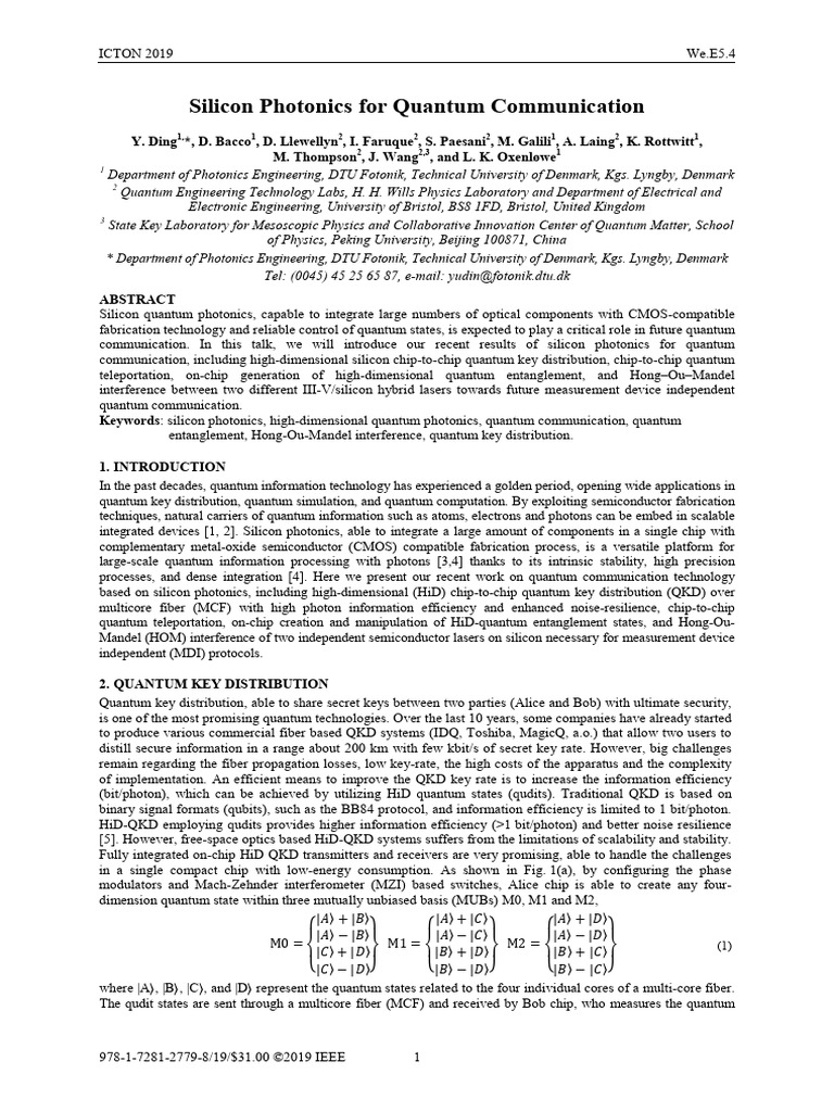 Silicon Photonics in Quantum Communication | PDF | Quantum Entanglement ...
