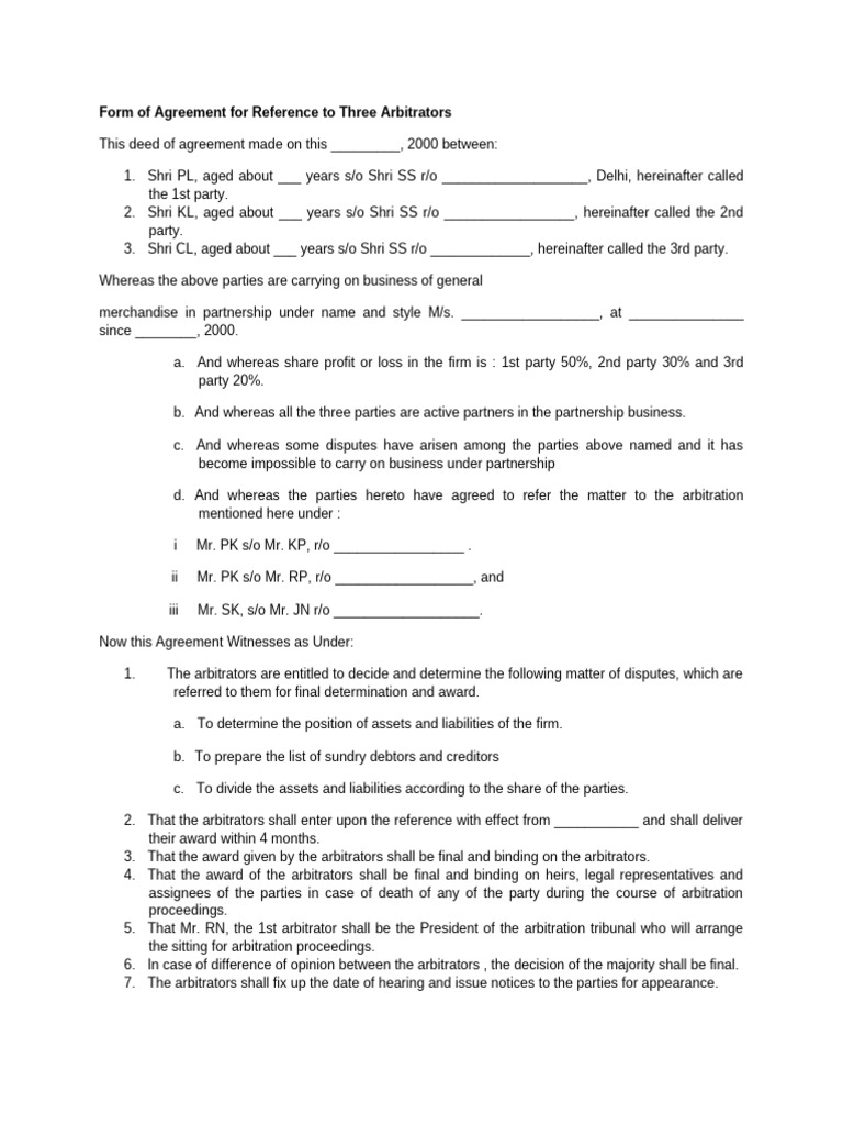 Arbitration Agreement for Business Dispute | PDF | Arbitral Tribunal ...