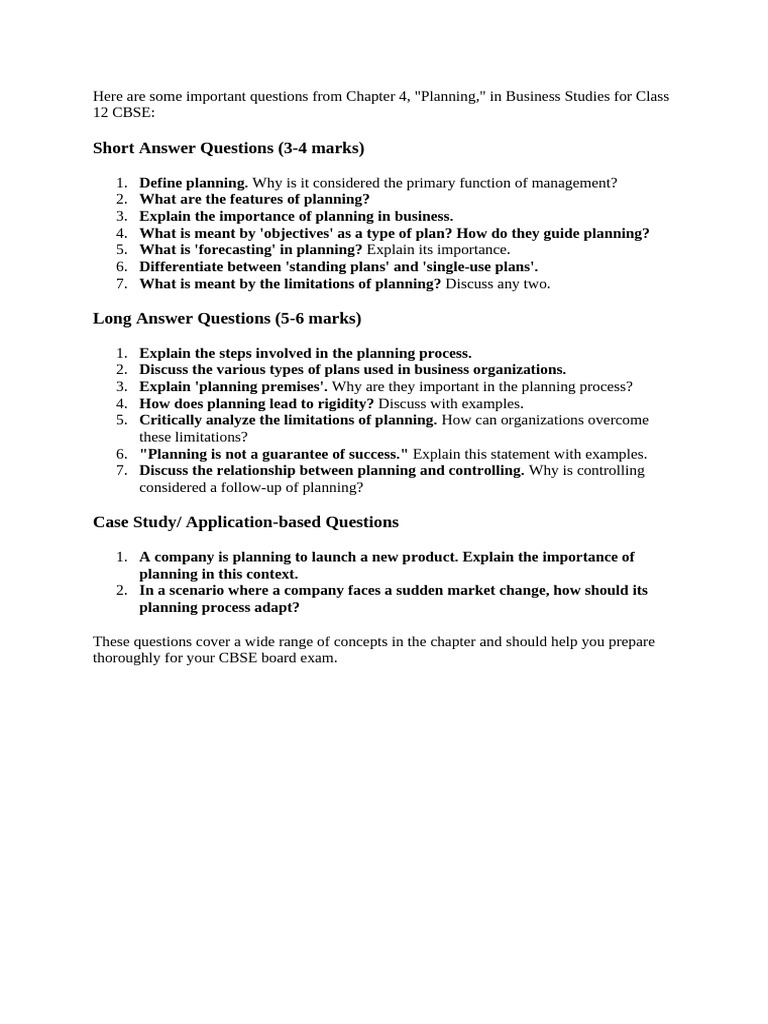 Key CBSE Business Studies Questions | PDF | Organizational Structure ...
