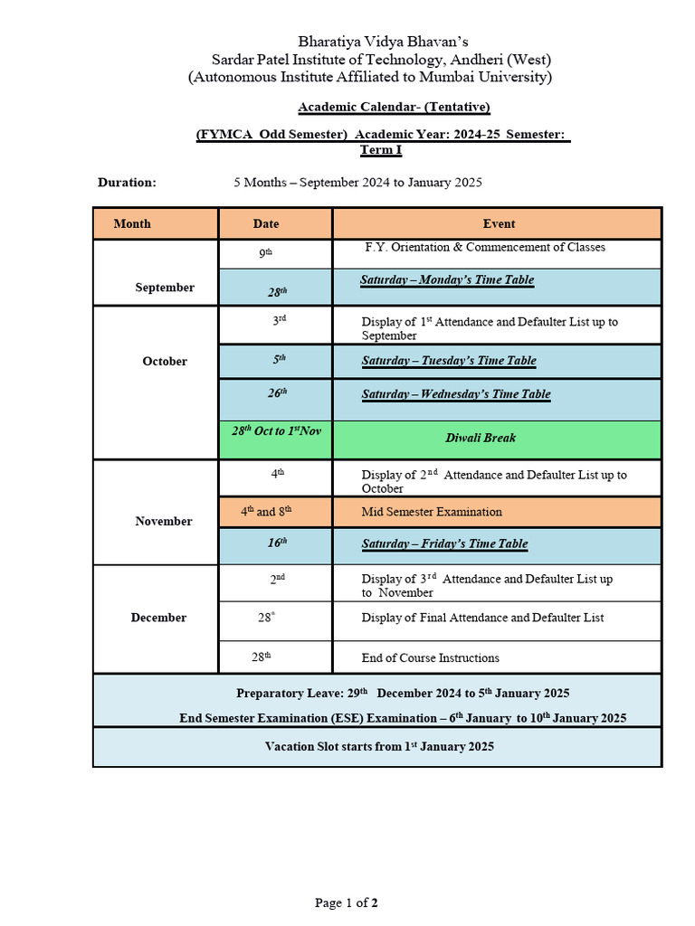 YMCA Academic Calendar 2024-25 | PDF | Academic Term | Educational ...