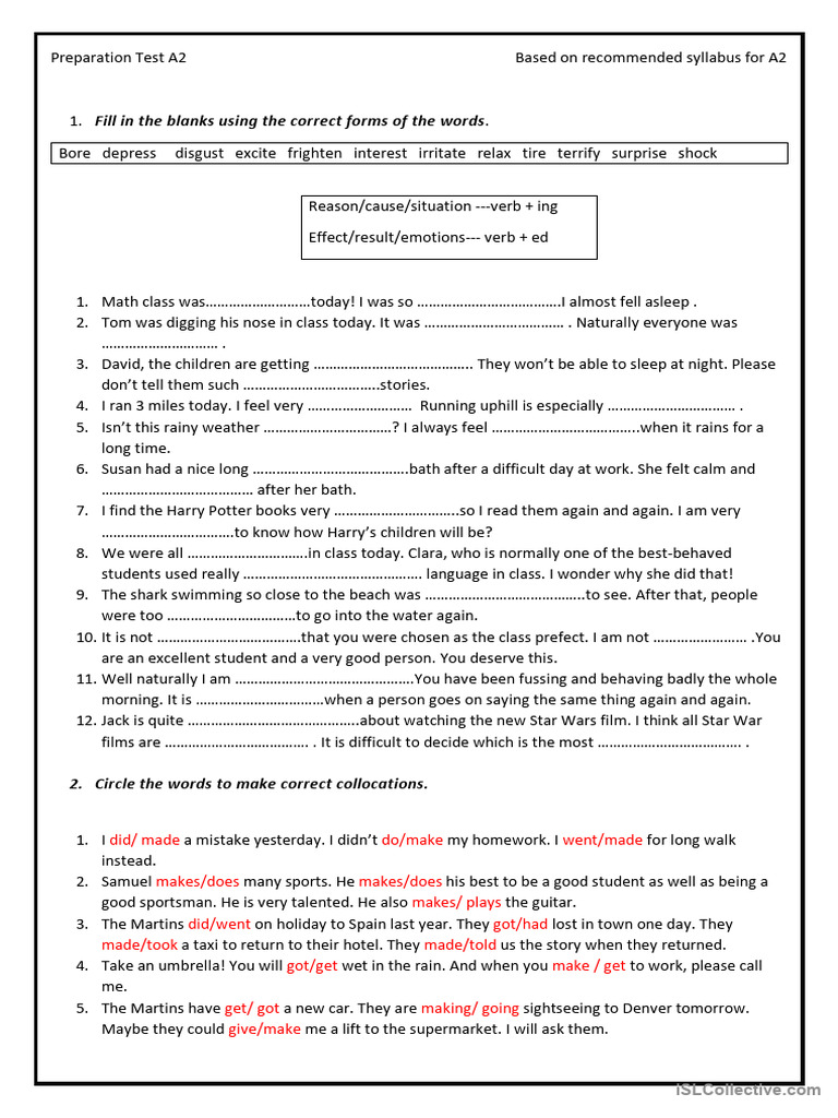 A2 PREPARATION TEST | PDF