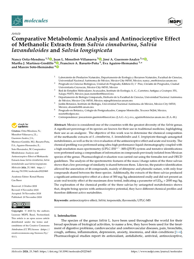 Molecules 29 05465 | PDF | Metabolomics | Mass Spectrometry