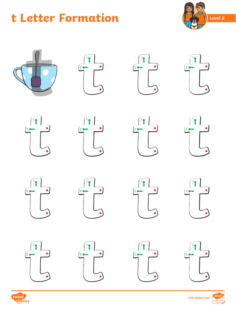 T' Letter Formation Activity Sheet | PDF