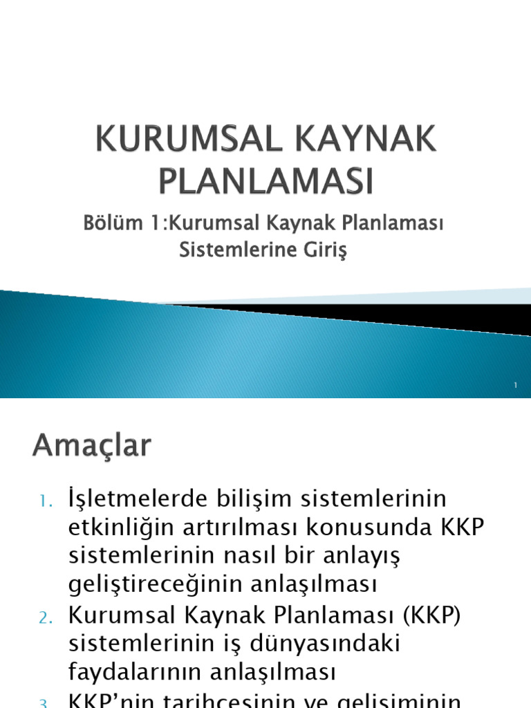 KURUMSAL KAYNAKLARIN PLANLAMASI - 1. Hafta Sunumu | PDF