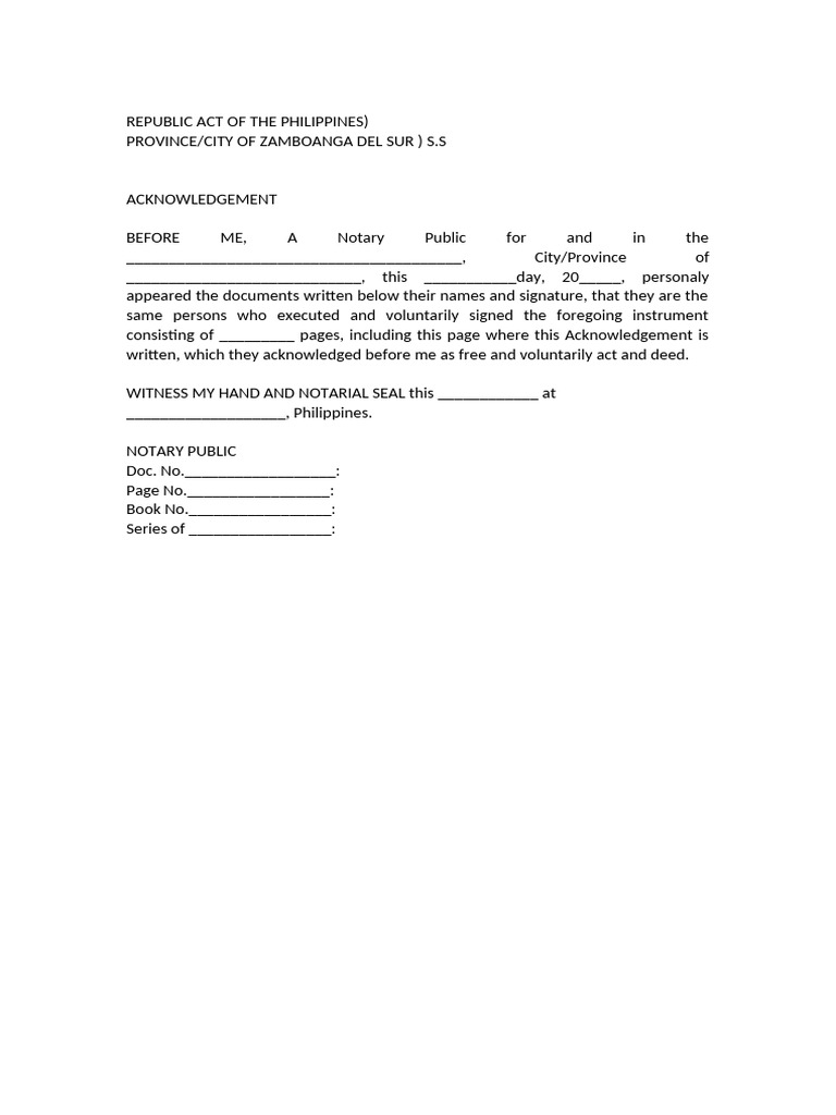 Notary Acknowledgment Template Philippines | PDF