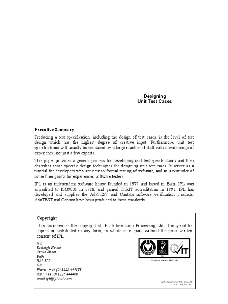 Designing Test Cases | PDF | Unit Testing | Specification (Technical ...