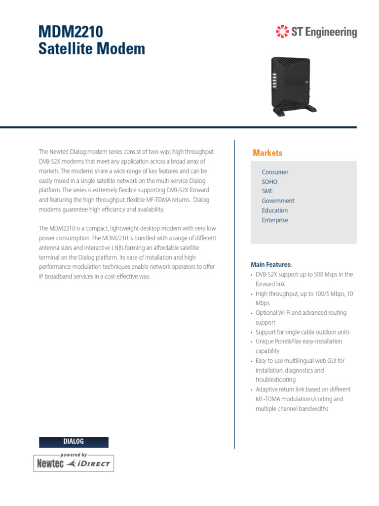 ProductSheet MDM2210 IP SatelliteModem | PDF | Computer Network ...